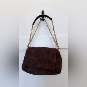 Zara Brown Suede Shoulder Bag with Gold Chain